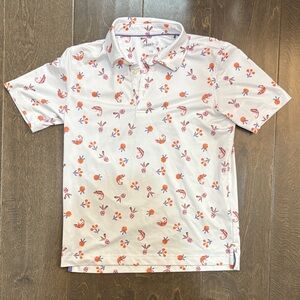 johnnie-O White Golf Polo with Orange and Purple Floral Print